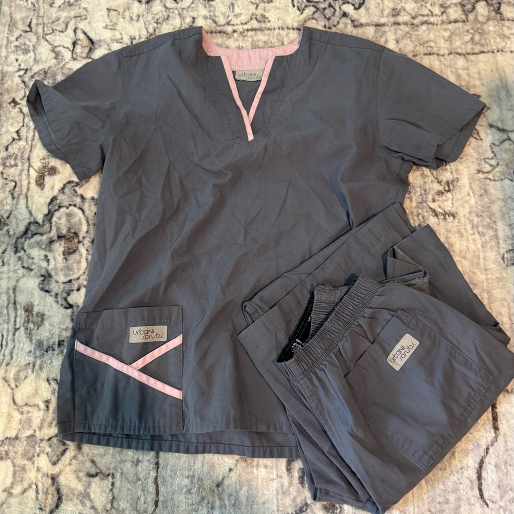 Urbane Gray and Pink Pajama Set with Embroidered Details